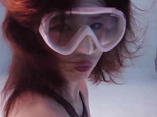 Sexy Asian Scuba Diving Underwater Blowing Bubbles Scuba Training