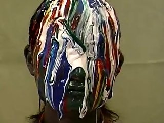 Master asked his female slave to cover herself in lots of paint